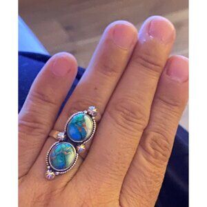 NEW Peacock Dahlia Turquoise Braided Silver Ring Size 8